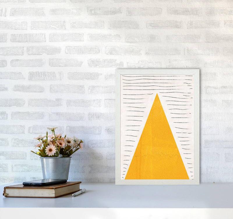 Mountains lines mustard Art Print by Pixy Paper A3 Oak Frame