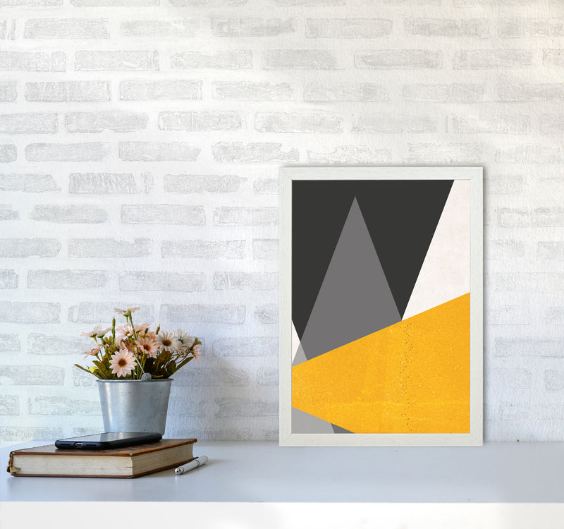 Large triangles mustard Art Print by Pixy Paper A3 Oak Frame