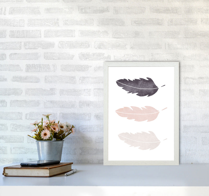 Feathers pink cotton Art Print by Pixy Paper A3 Oak Frame
