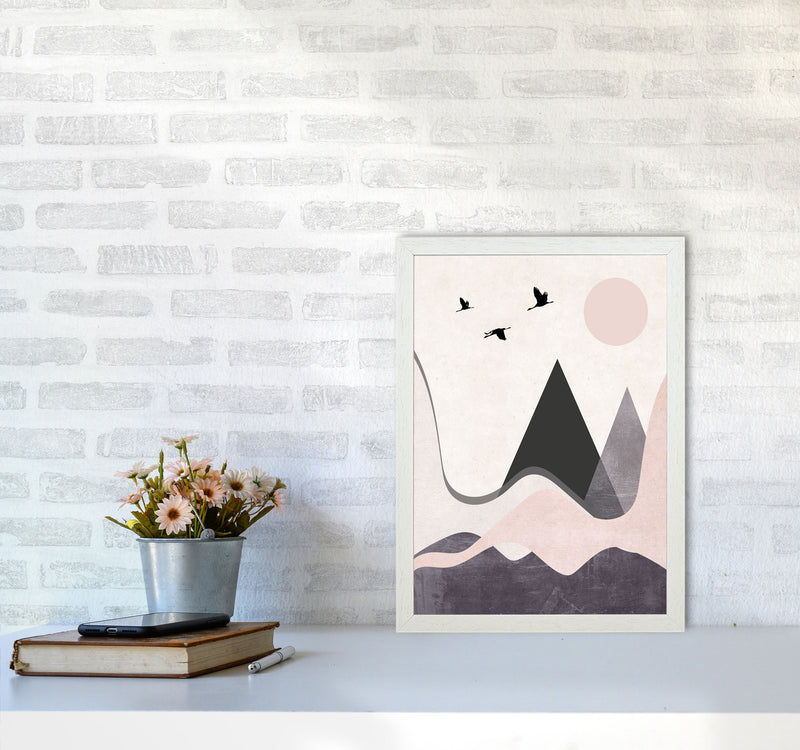 Hills and mountains pink cotton Art Print by Pixy Paper A3 Oak Frame