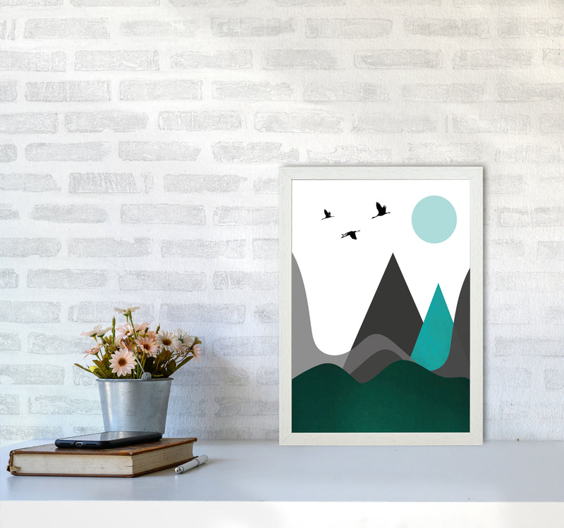 Hills and mountains emerald Art Print by Pixy Paper A3 Oak Frame