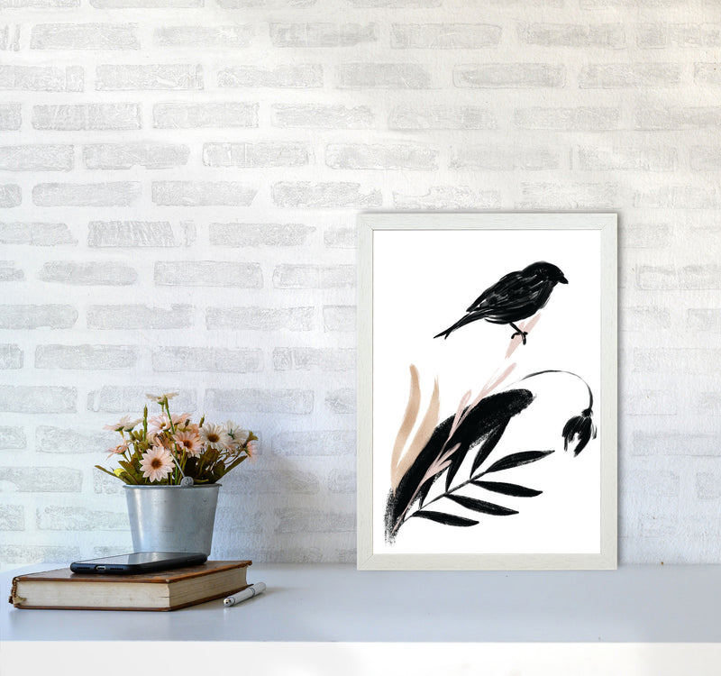 Delicate Floral Bird 04 Art Print by Pixy Paper A3 Oak Frame