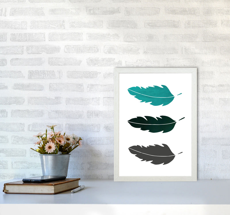Feathers Emerald Art Print by Pixy Paper A3 Oak Frame