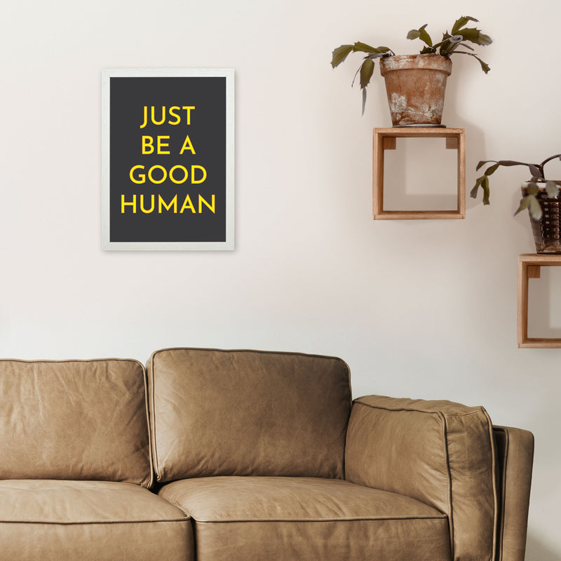Just Be A Good Human Neon Art Print by Pixy Paper A3 Oak Frame