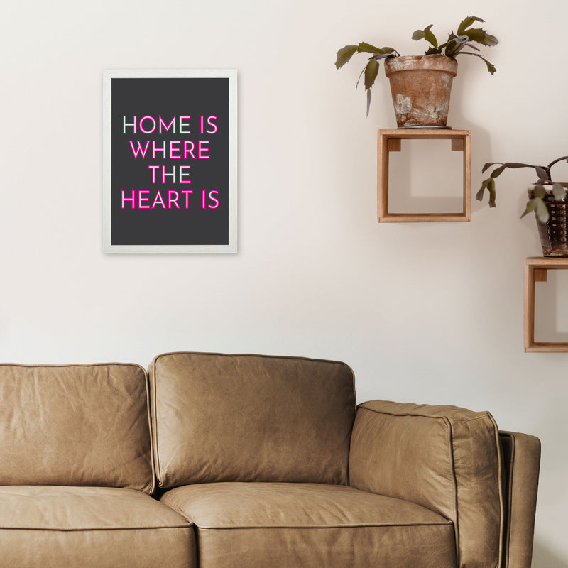 Home Is Where The Heart Is Neon Art Print by Pixy Paper A3 Oak Frame