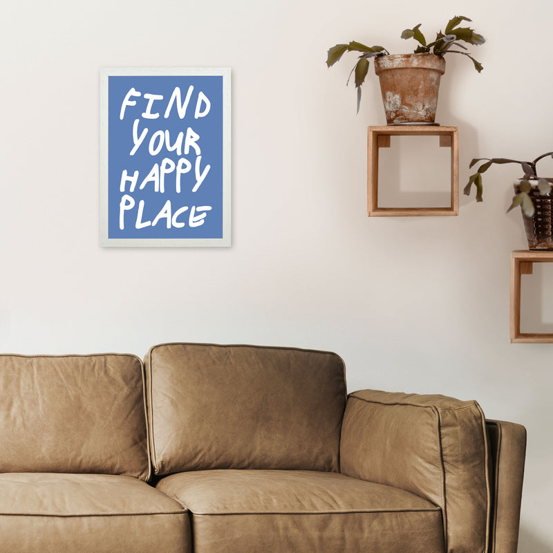 Find Your Happy Place Blue Art Print by Pixy Paper A3 Oak Frame