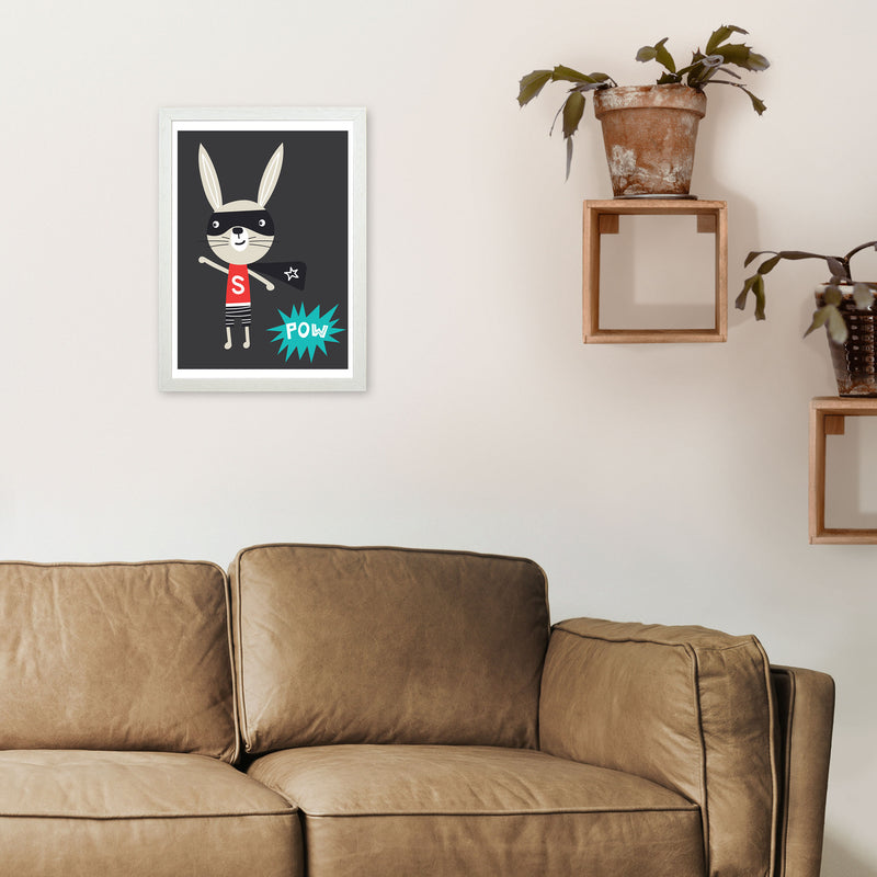 Superhero bunny Art Print by Pixy Paper A3 Oak Frame