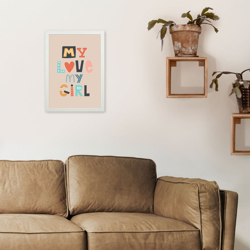 My love my girl Neutral kids Art Print by Pixy Paper A3 Oak Frame