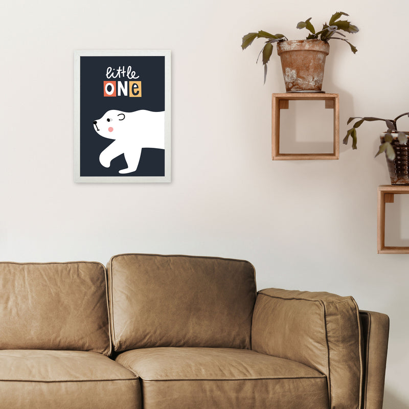 Little one polar bear Art Print by Pixy Paper A3 Oak Frame
