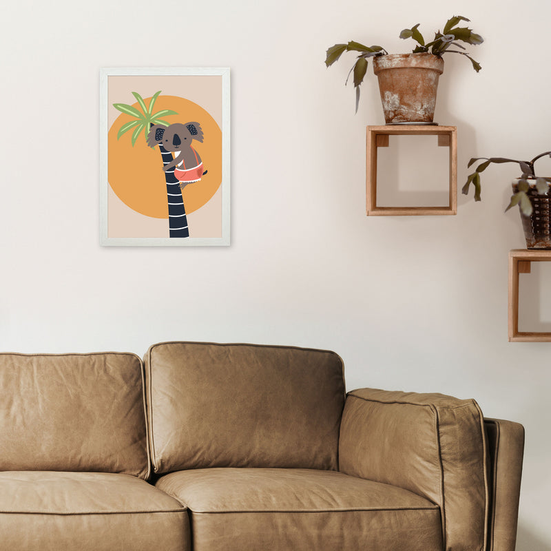 Koala in tree Neutral kids Art Print by Pixy Paper A3 Oak Frame