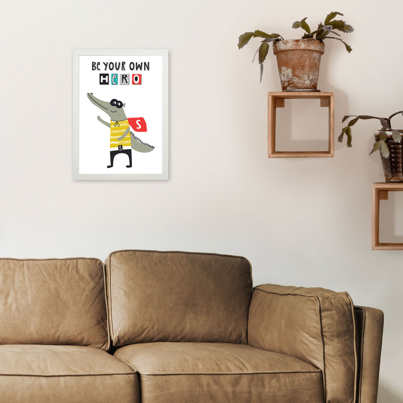 Be your own hero gator Art Print by Pixy Paper A3 Oak Frame