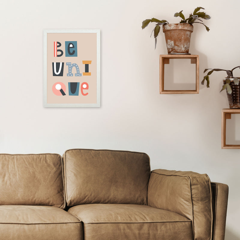 Be Unique Neutral kids Art Print by Pixy Paper A3 Oak Frame