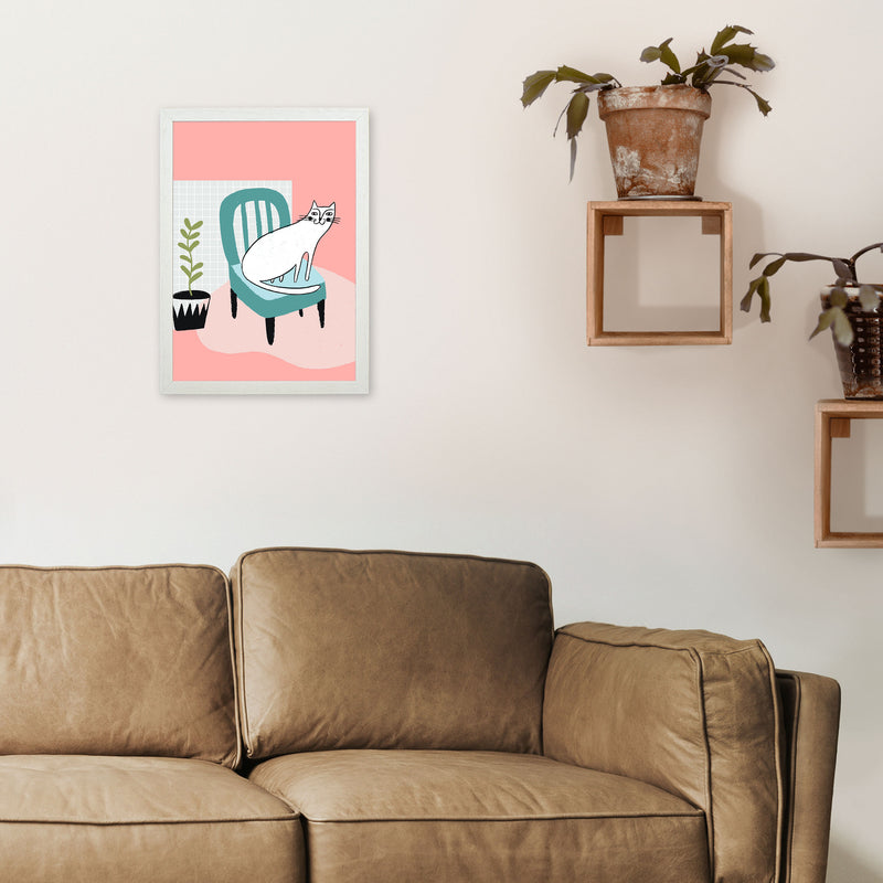 The Cat's Chair Art Print by Pixy Paper A3 Oak Frame