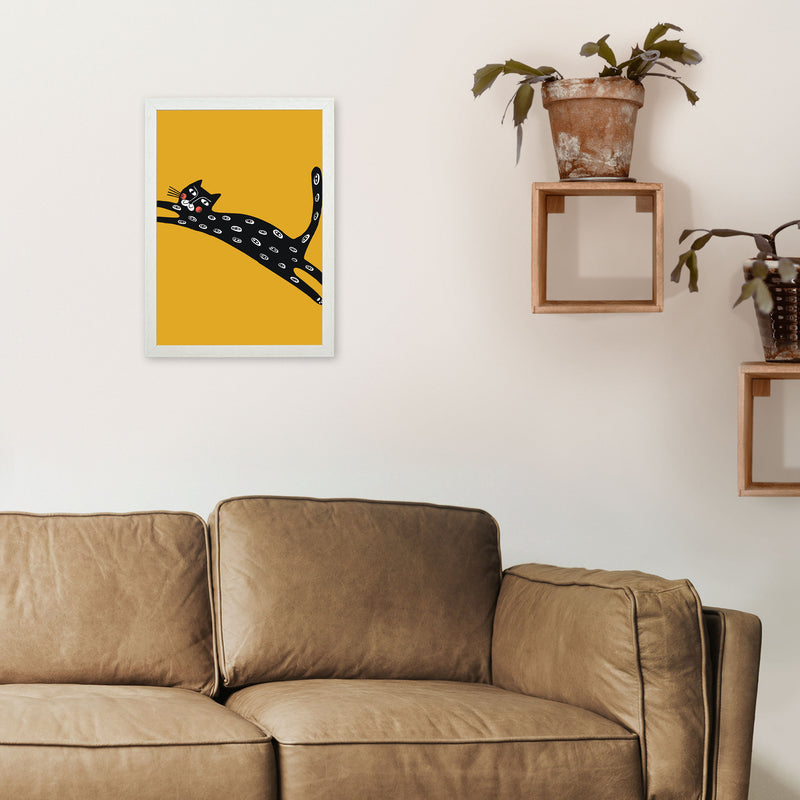 Mustard Cat Art Print by Pixy Paper A3 Oak Frame
