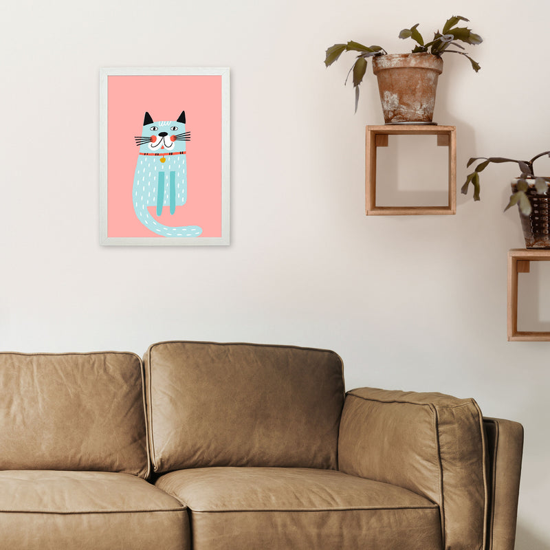 Happy Cat Art Print by Pixy Paper A3 Oak Frame