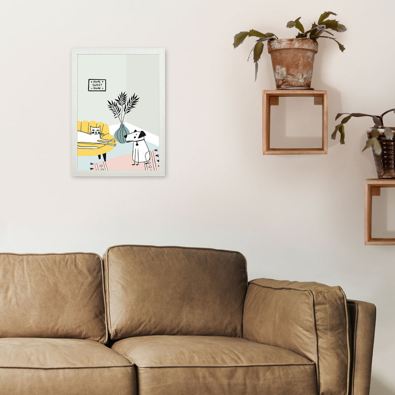 Dog and Cat Chat Art Print by Pixy Paper A3 Oak Frame