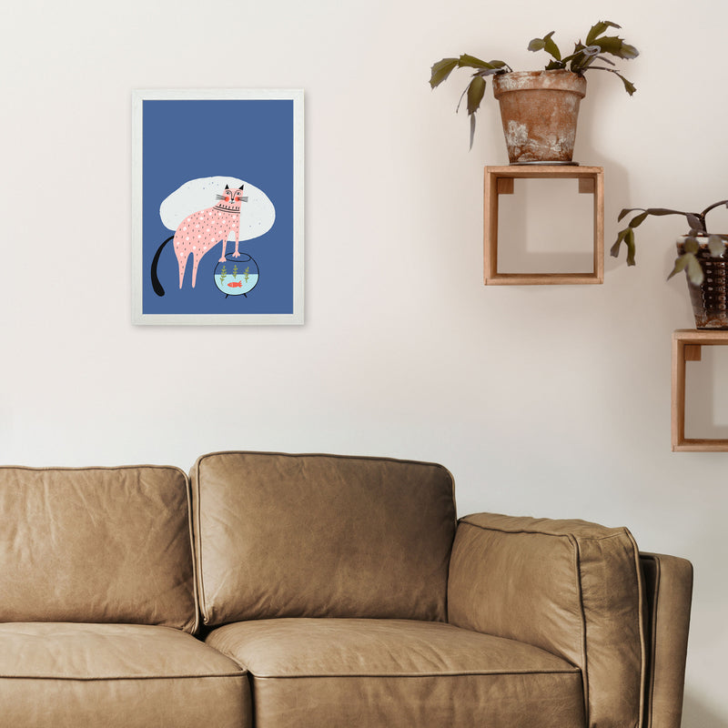 Cat and Fish Art Print by Pixy Paper A3 Oak Frame