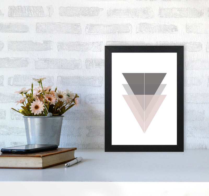 Black, Grey and Pink Abstract Triangles Modern Print A4 White Frame