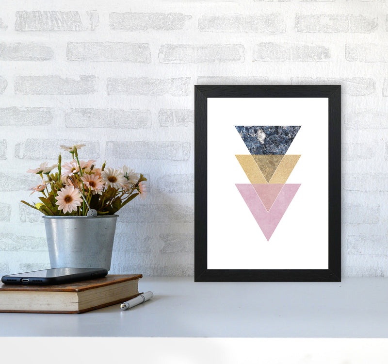Blue, Gold And Pink Abstract Triangles Modern Print A4 White Frame
