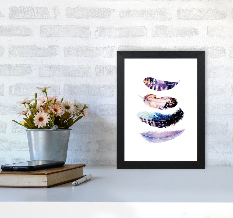 Purple Bird Feathers Abstract Modern Print A4 White Frame