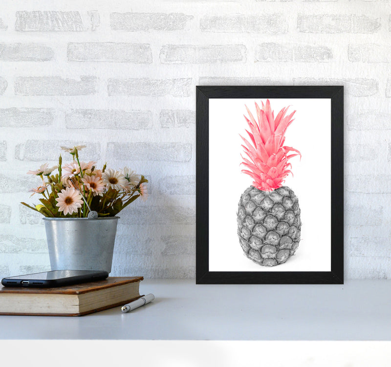 Black And Pink Pineapple Abstract Modern Print, Framed Kitchen Wall Art A4 White Frame