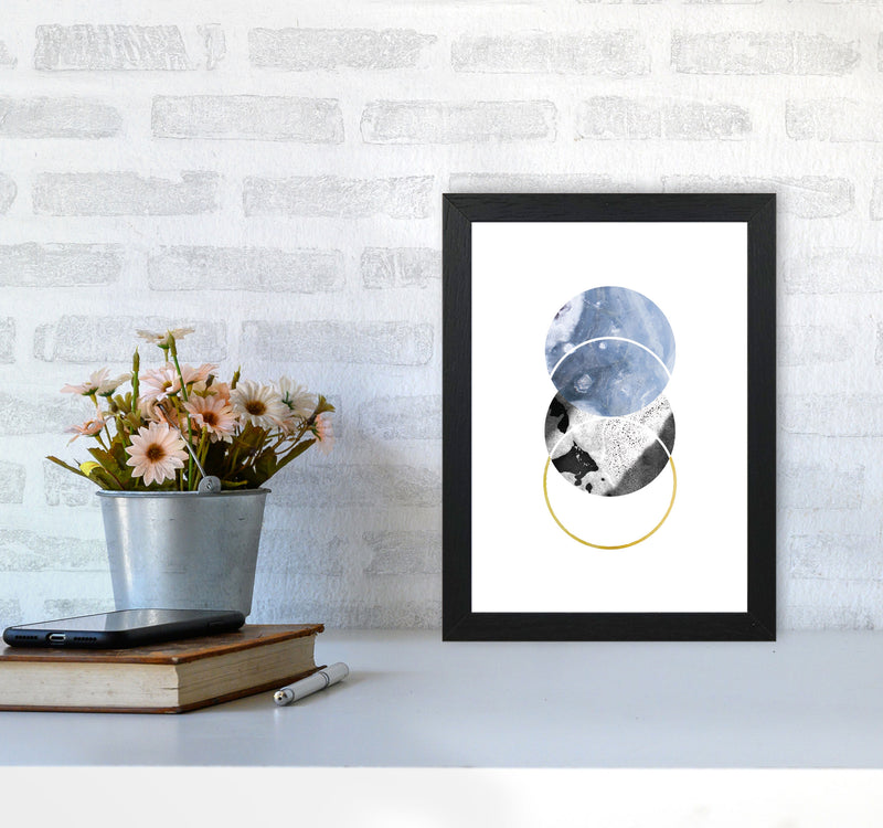 Blue And Gold Abstract Circles Modern Print A4 White Frame