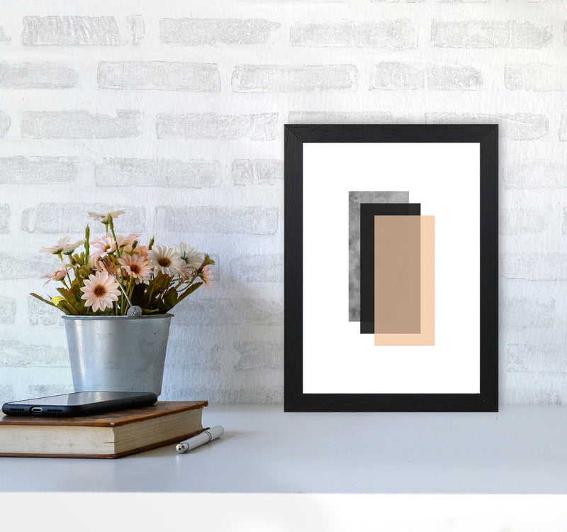 Peach And Black Abstract Rectangles Modern Print A4 White Frame