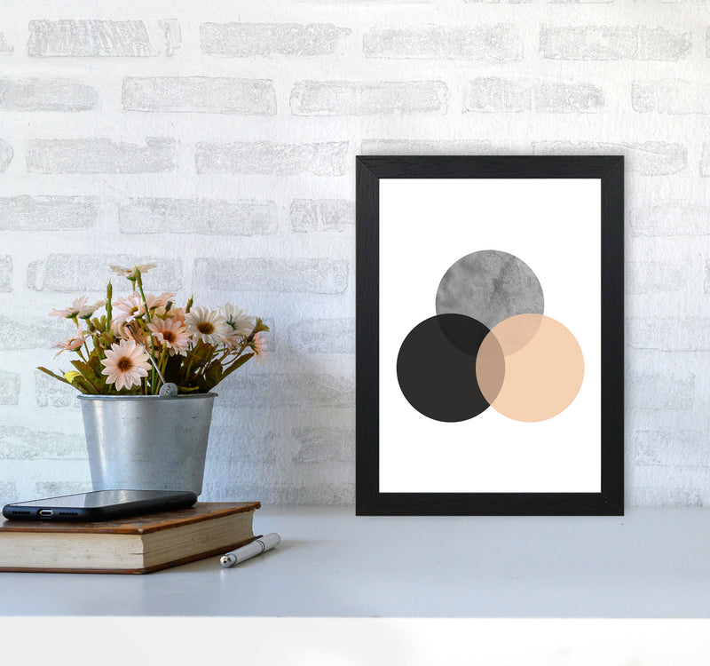 Peach And Black Abstract Circles Modern Print A4 White Frame