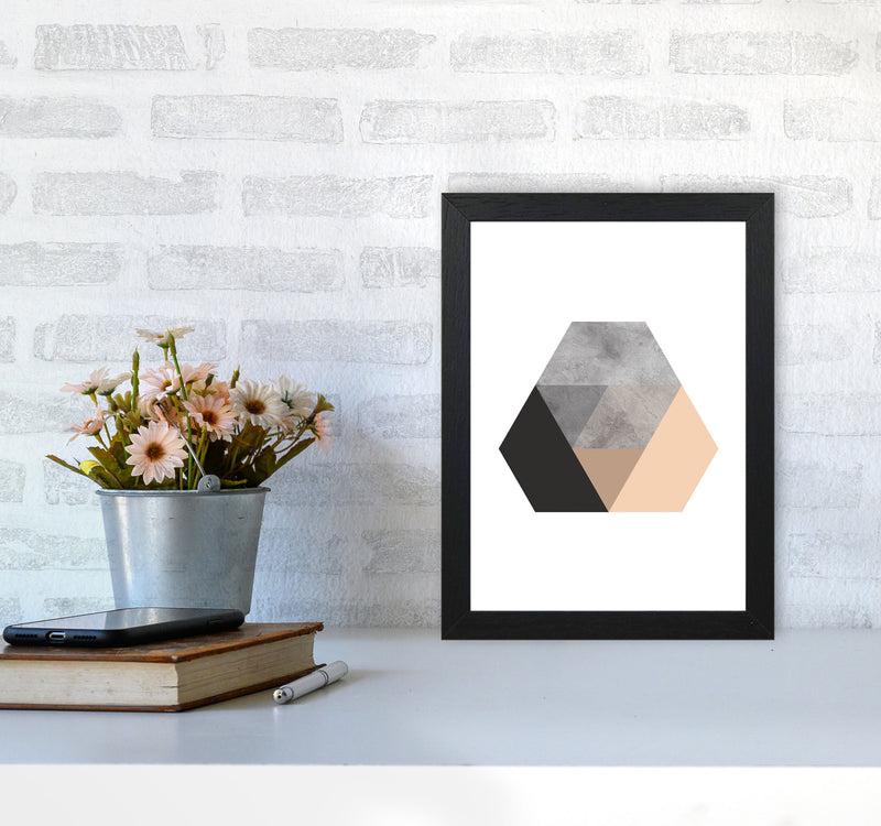 Peach And Black Abstract Hexagon Modern Print A4 White Frame