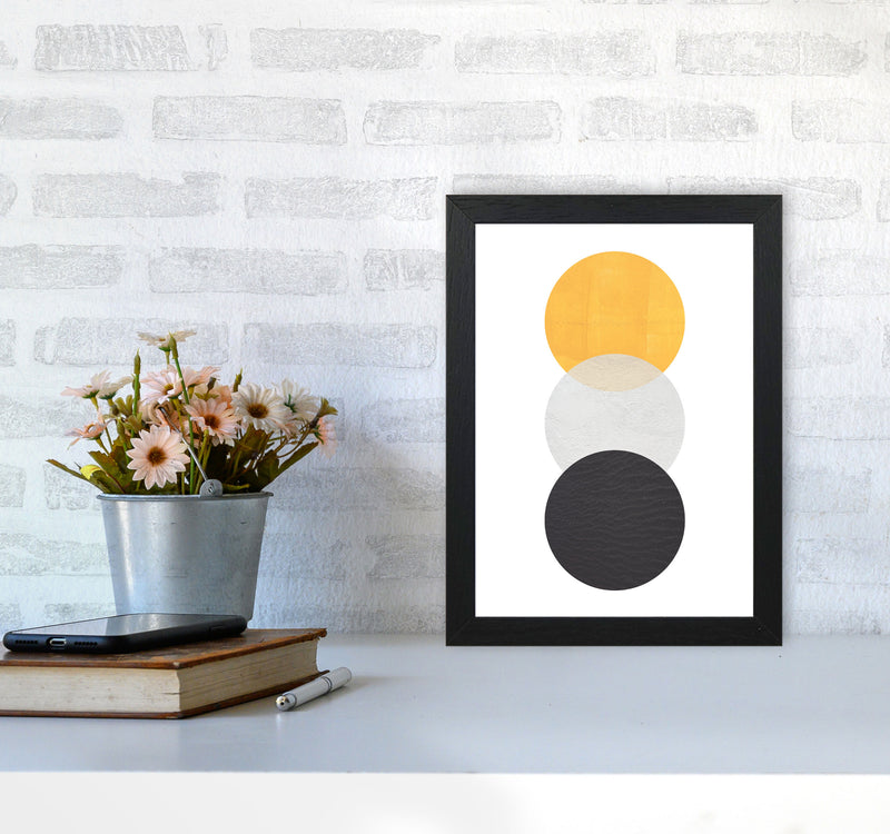 Yellow And Black Abstract Circles Modern Print A4 White Frame