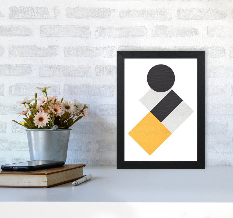 Yellow And Black Abstract Circles And Squares Modern Print A4 White Frame
