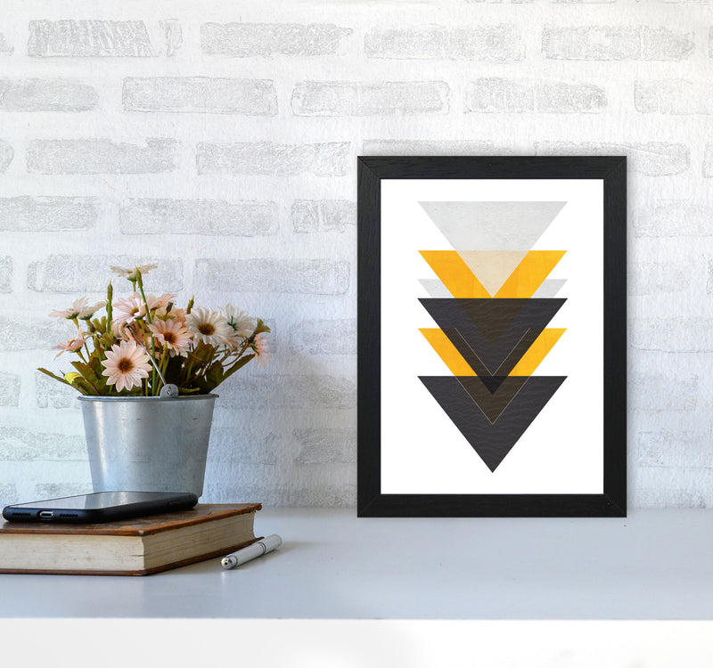 Yellow And Black Abstract Triangles Modern Print A4 White Frame
