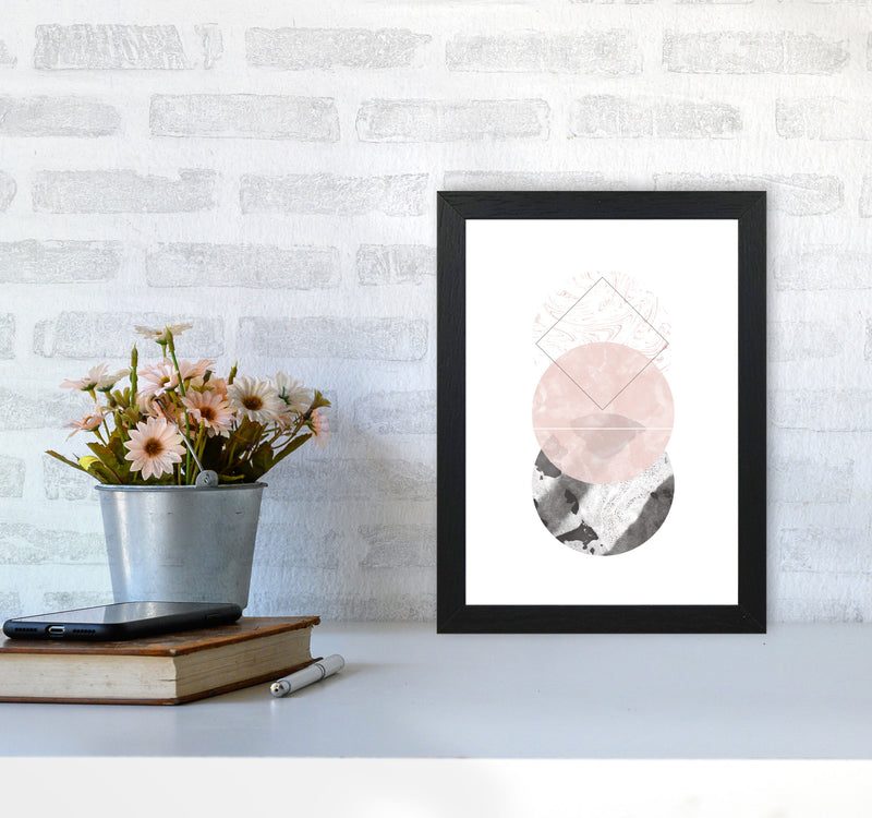 Black And Pink Marble Abstract Circles Modern Print A4 White Frame