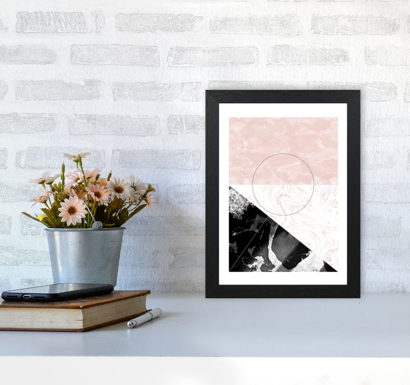 Black And Pink Marble Abstract Rectangle Shapes Modern Print A4 White Frame