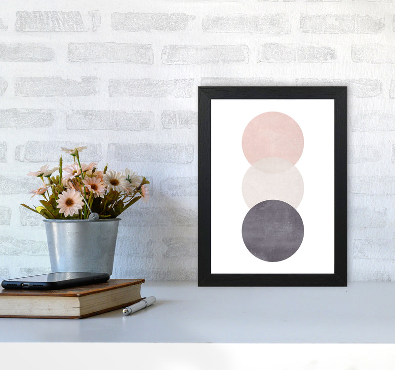 Cotton, Pink And Grey Abstract Circles Modern Print A4 White Frame
