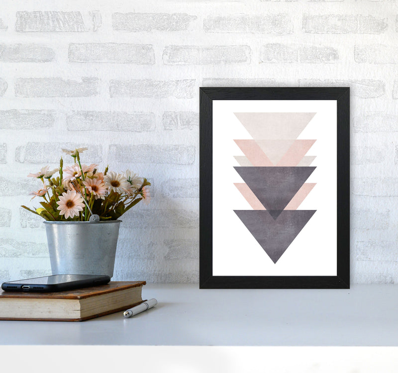 Cotton, Pink And Grey Abstract Triangles Modern Print A4 White Frame