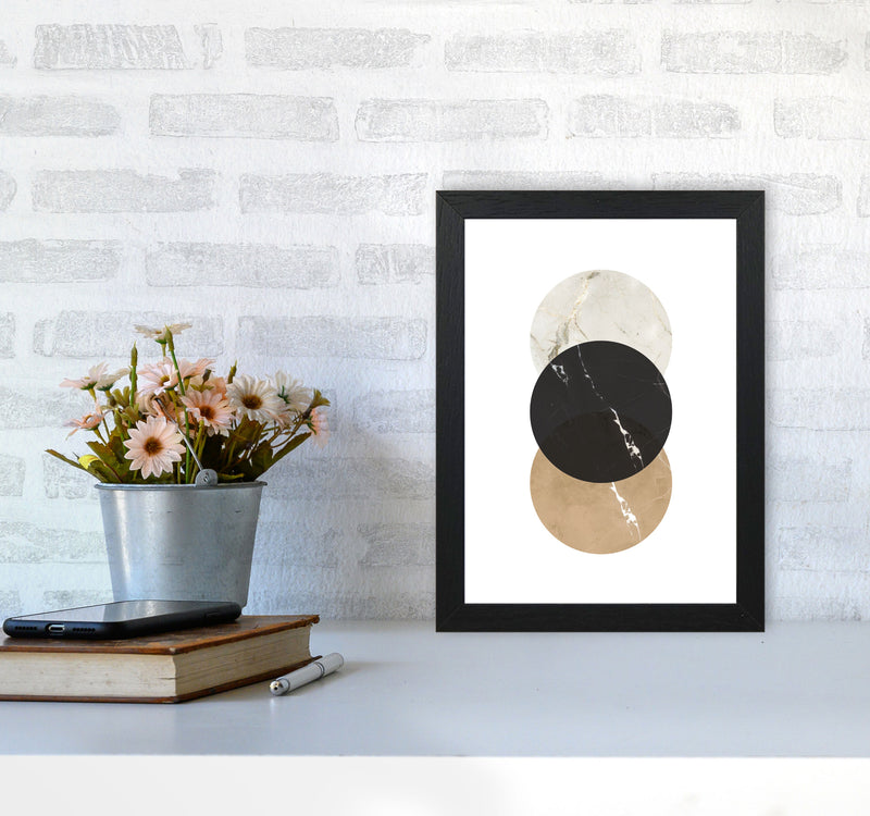 Gold, Beige And Black Marble Abstract Circles Modern Print A4 White Frame