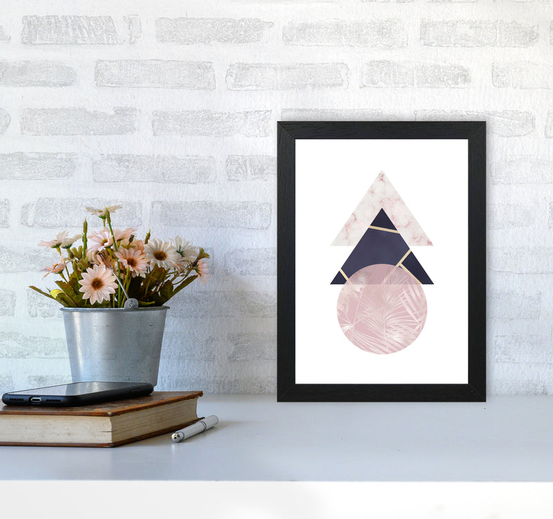 Pink And Navy Marble Abstract Triangles And Circle Modern Print A4 White Frame
