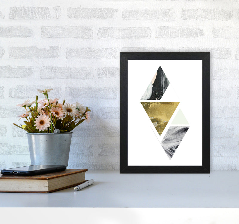 Textured Peach, Green And Grey Abstract Triangles Modern Print A4 White Frame
