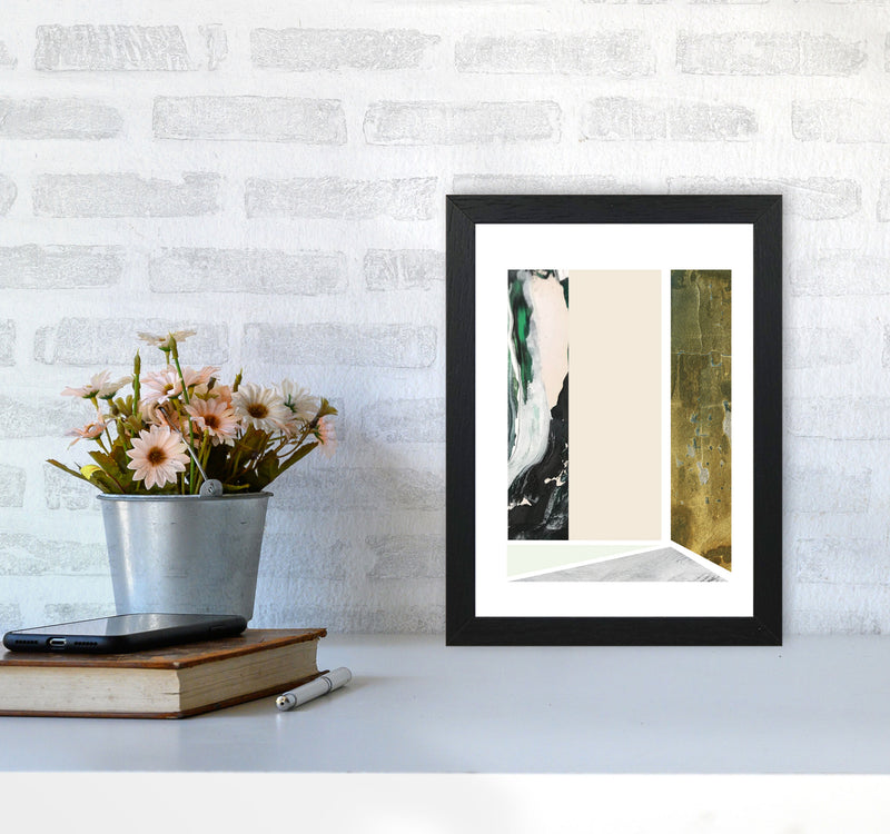 Textured Peach, Green And Grey Abstract Rectangle Shapes Modern Print A4 White Frame
