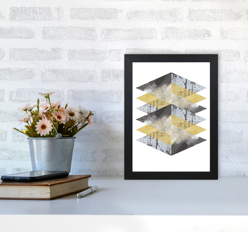 Scuff, Yellow And Grey Abstract Triangles Modern Print A4 White Frame