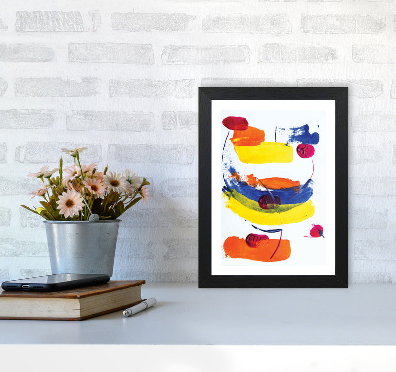 Bright Yellow, Blue and Red Abstract Paint Strokes Modern Print A4 White Frame