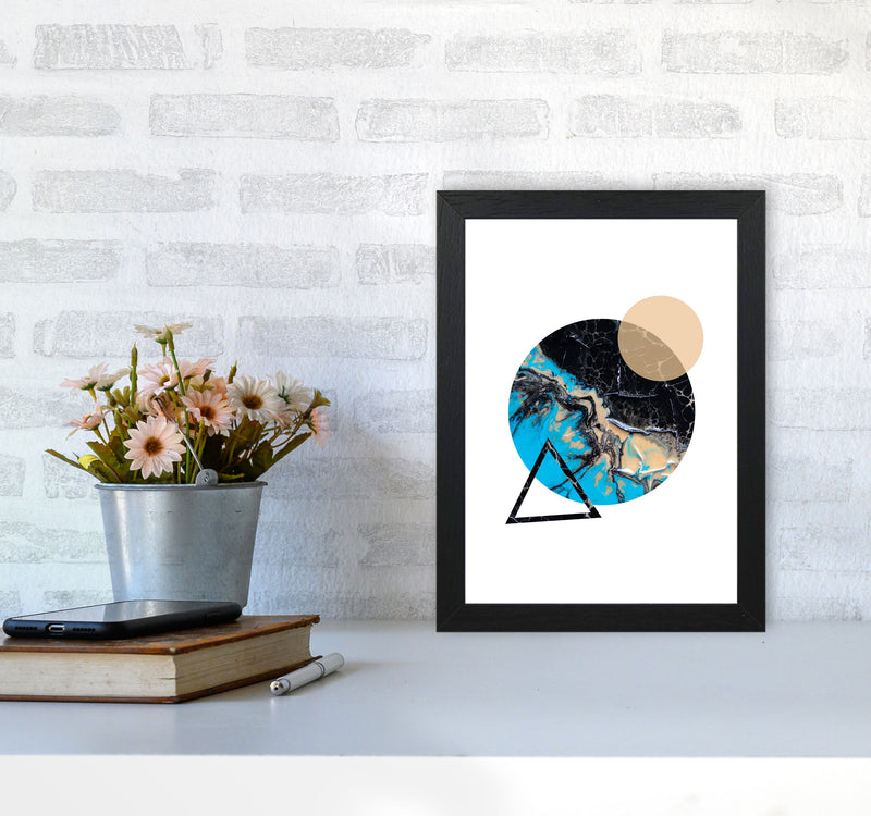 Blue Sand Abstract Circles Modern Print A4 White Frame