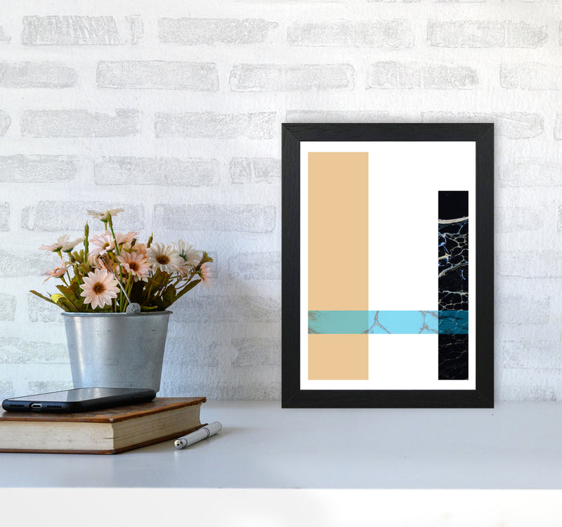Blue Sand Abstract Rectangles Modern Print A4 White Frame