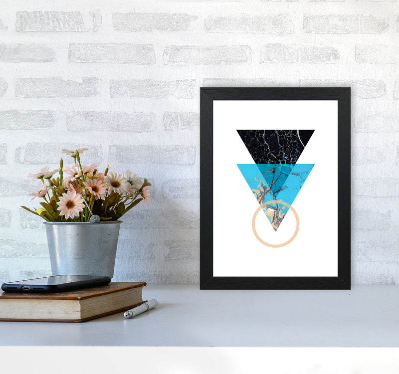 Blue Sand Abstract Triangles Modern Print A4 White Frame