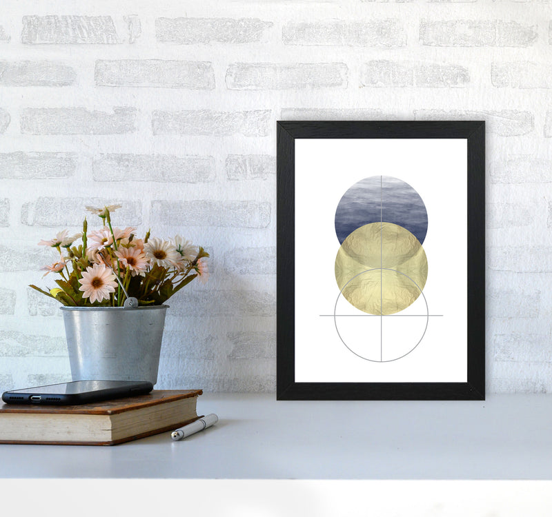 Navy And Gold Abstract Circles Modern Print A4 White Frame