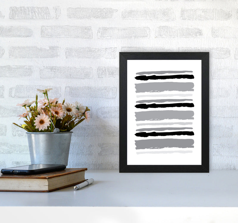 Black Contrast Abstract Stripes Modern Print A4 White Frame