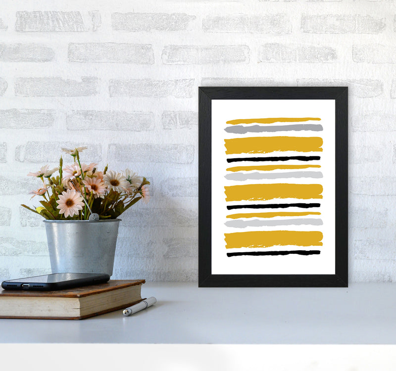 Mustard Contrast Abstract Stripes Modern Print A4 White Frame