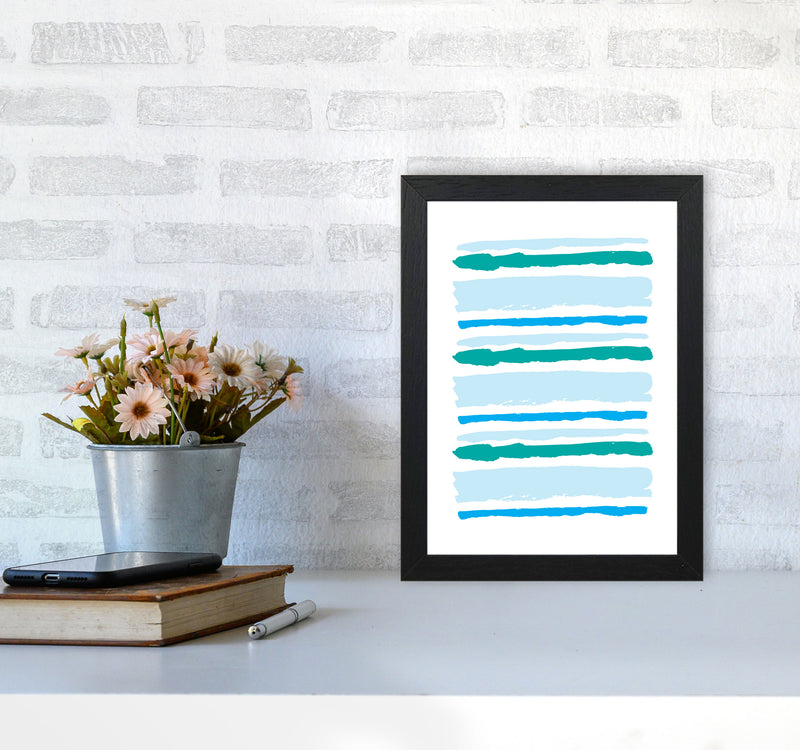 Blue Contrast Abstract Stripes Modern Print A4 White Frame