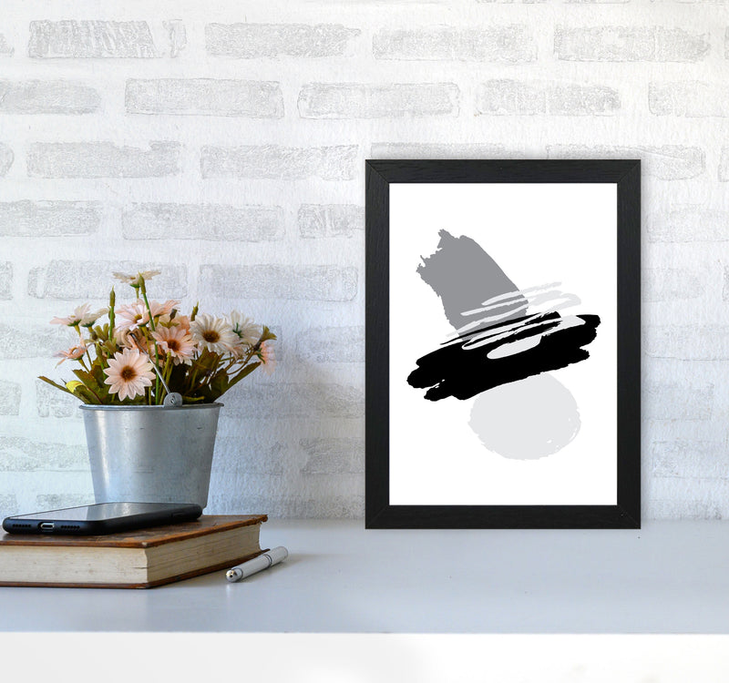 Black And Grey Abstract Paint Shapes Modern Print A4 White Frame